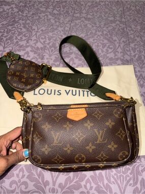 Louis Vuitton Monogram Multi-Pochette with Olive Green Strap and Tan Accents